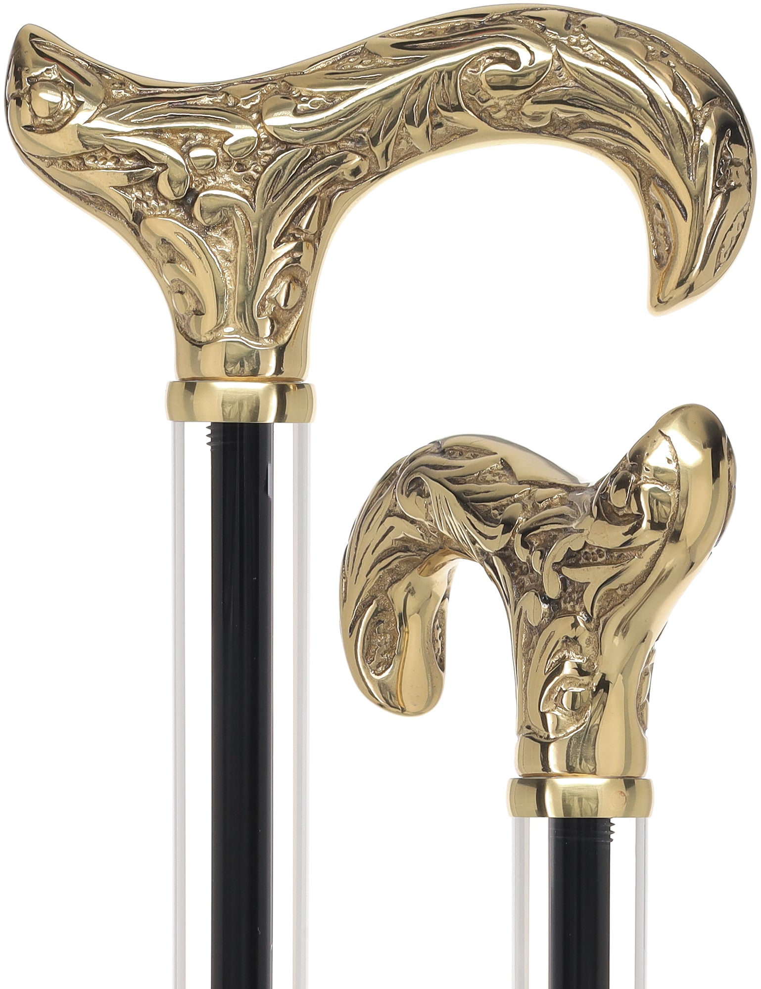 Crystal Elegance Brass Derby Cane with Invisible Acrylic Shaft Options Sale Supply