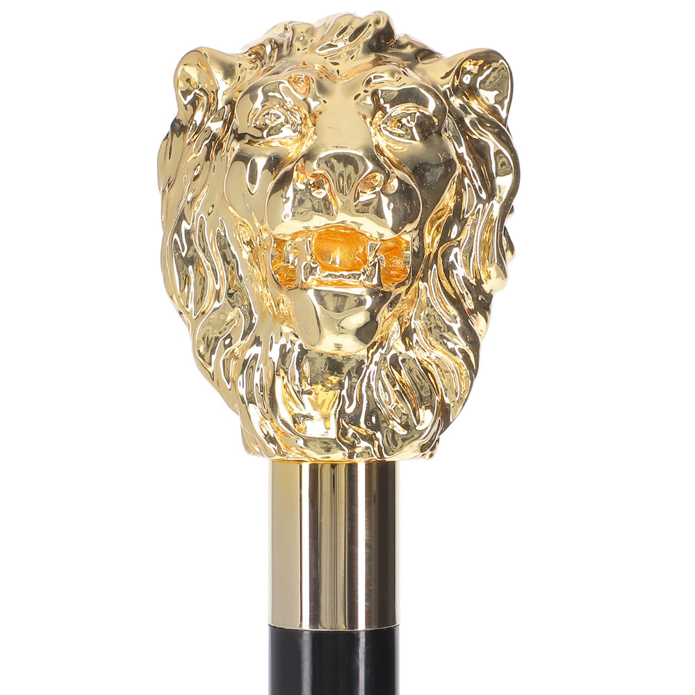Scratch and Dent 24K Gold Plated Lion Head Walking Stick With Black Beechwood Shaft and Collar V2191 In China Sale Online