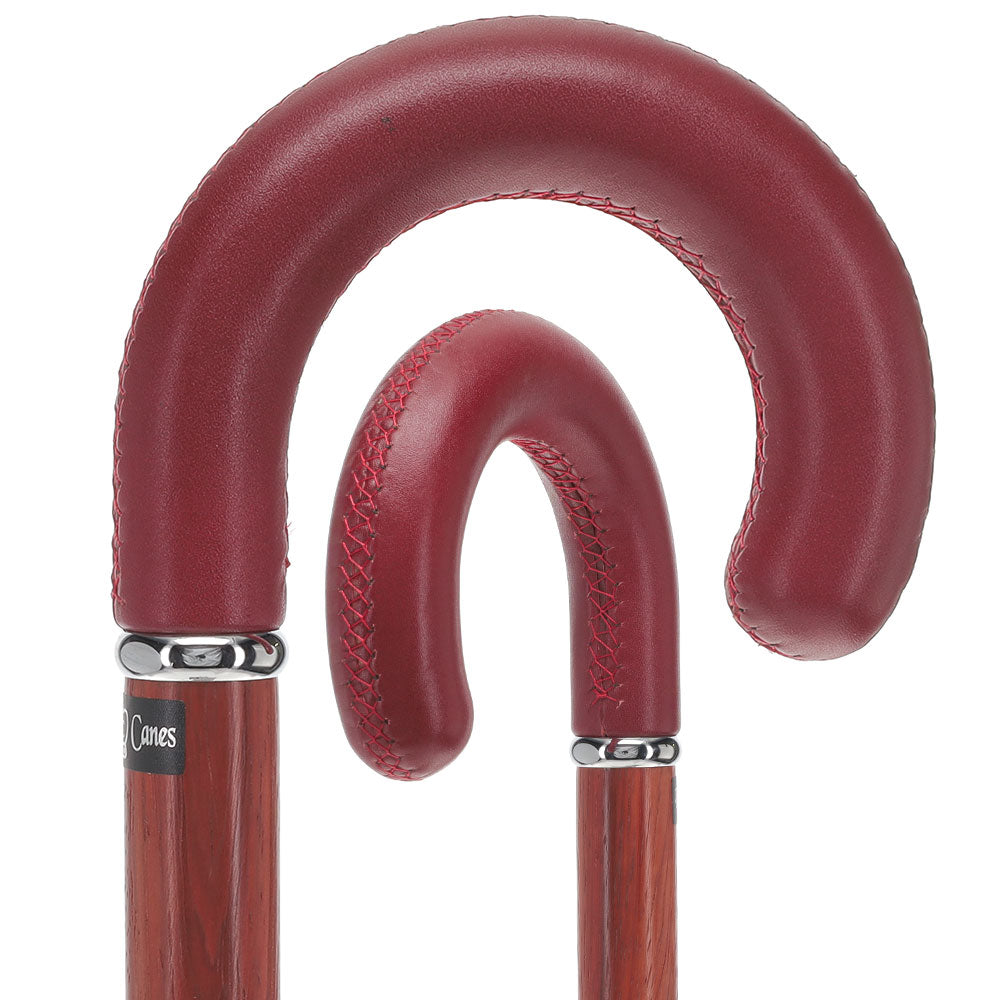 Soft Genuine Leather Grip: Burgundy Tourist Cane, Padauk Shaft Discount Brand New Unisex