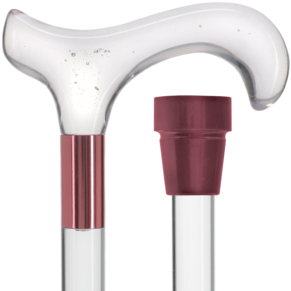 Scratch and Dent Clear Lucite Derby Handle Walking Cane with Lucite Shaft and Pink Collar V2086 Low Pice Fee Shipping Sale Online