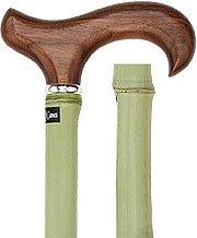 Scratch and Dent Walnut Stained Beechwood Derby Walking Cane With Green Bamboo Shaft and Silver Collar V2141 Free Shipping Fashion Style