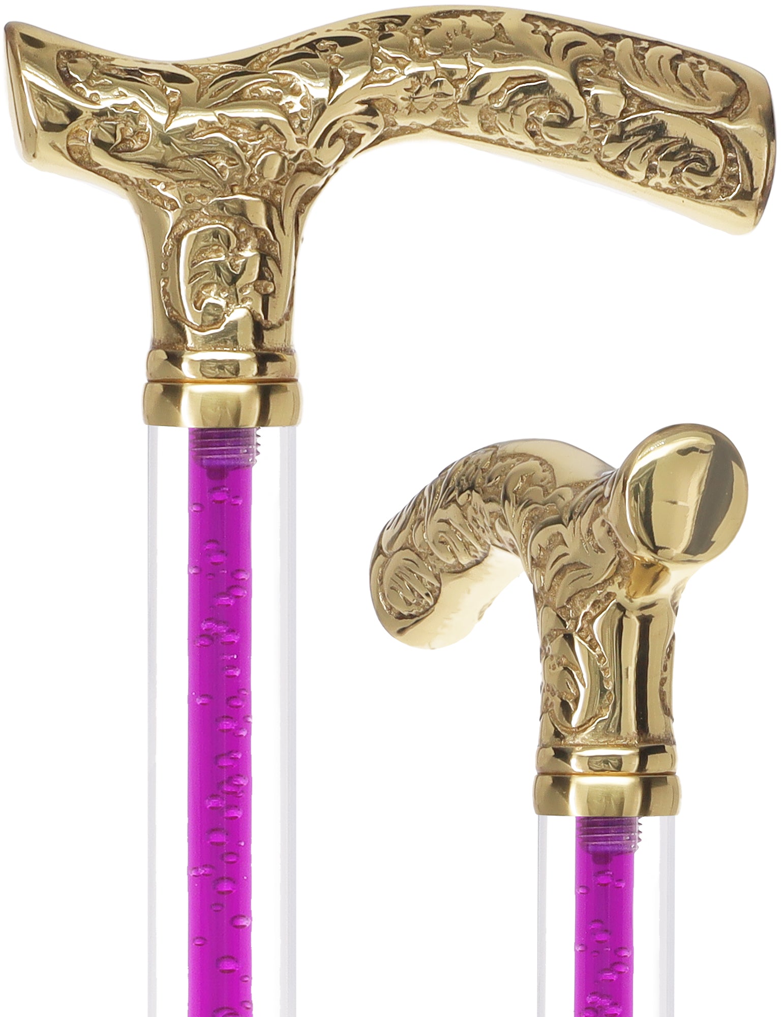 Color Crystal Elegance Brass Fritz Cane with Invisible Acrylic Shaft Options Buy Cheap Discount