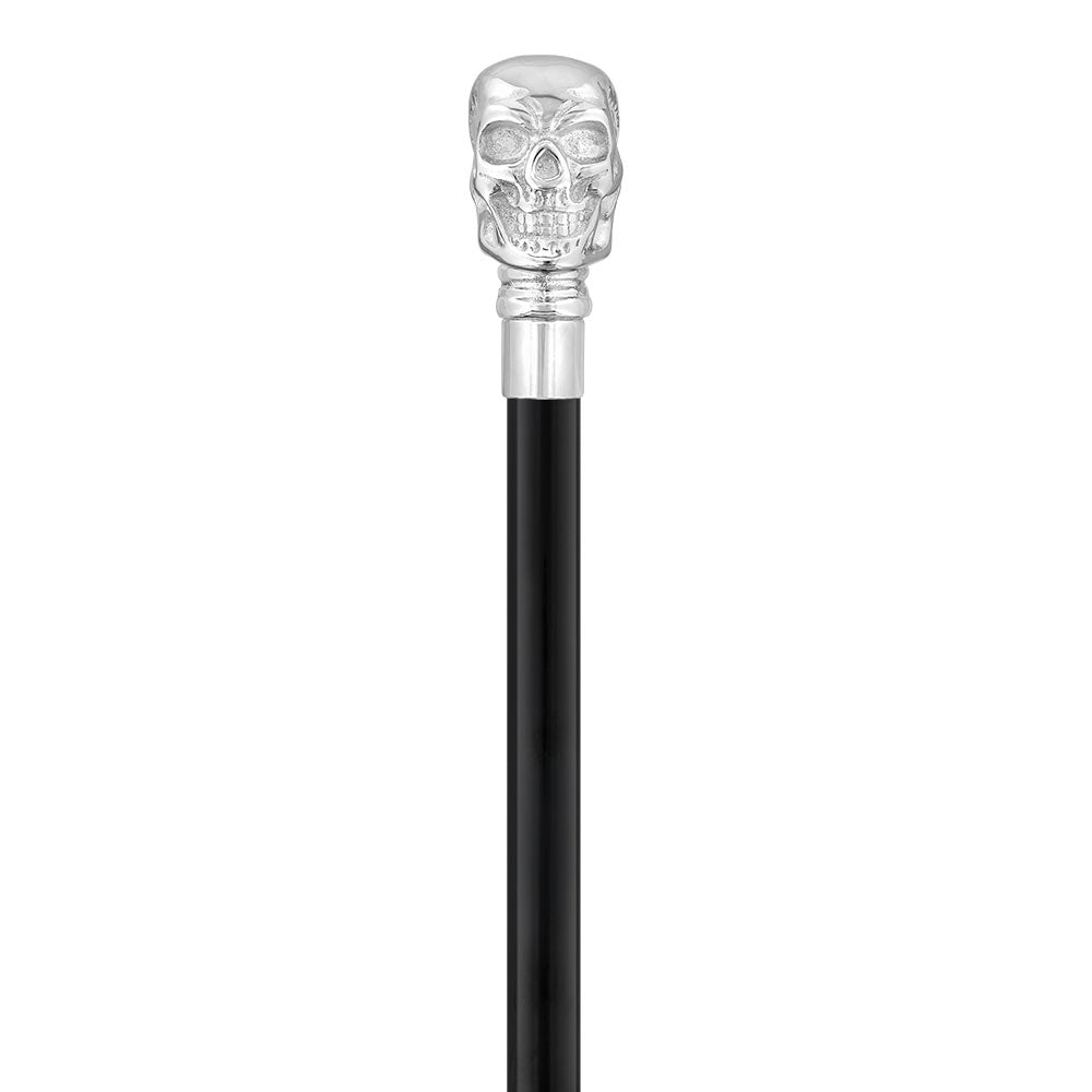 Scratch and Dent Chrome Skull Handle Walking Cane w/ Black Non Adjustable Shaft V2199 Buy Cheap Manchester Great Sale