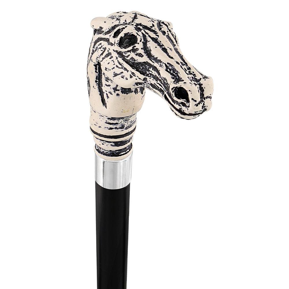 Scratch and Dent Scrimshaw Horse Head Cane - Unique Art Carved Design V3077 New Arrival Cheap Online