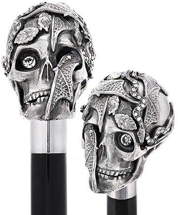 Italian Luxury: Skull & Snakes Cane, Crafted in 925r Silver Free Shipping Looking For