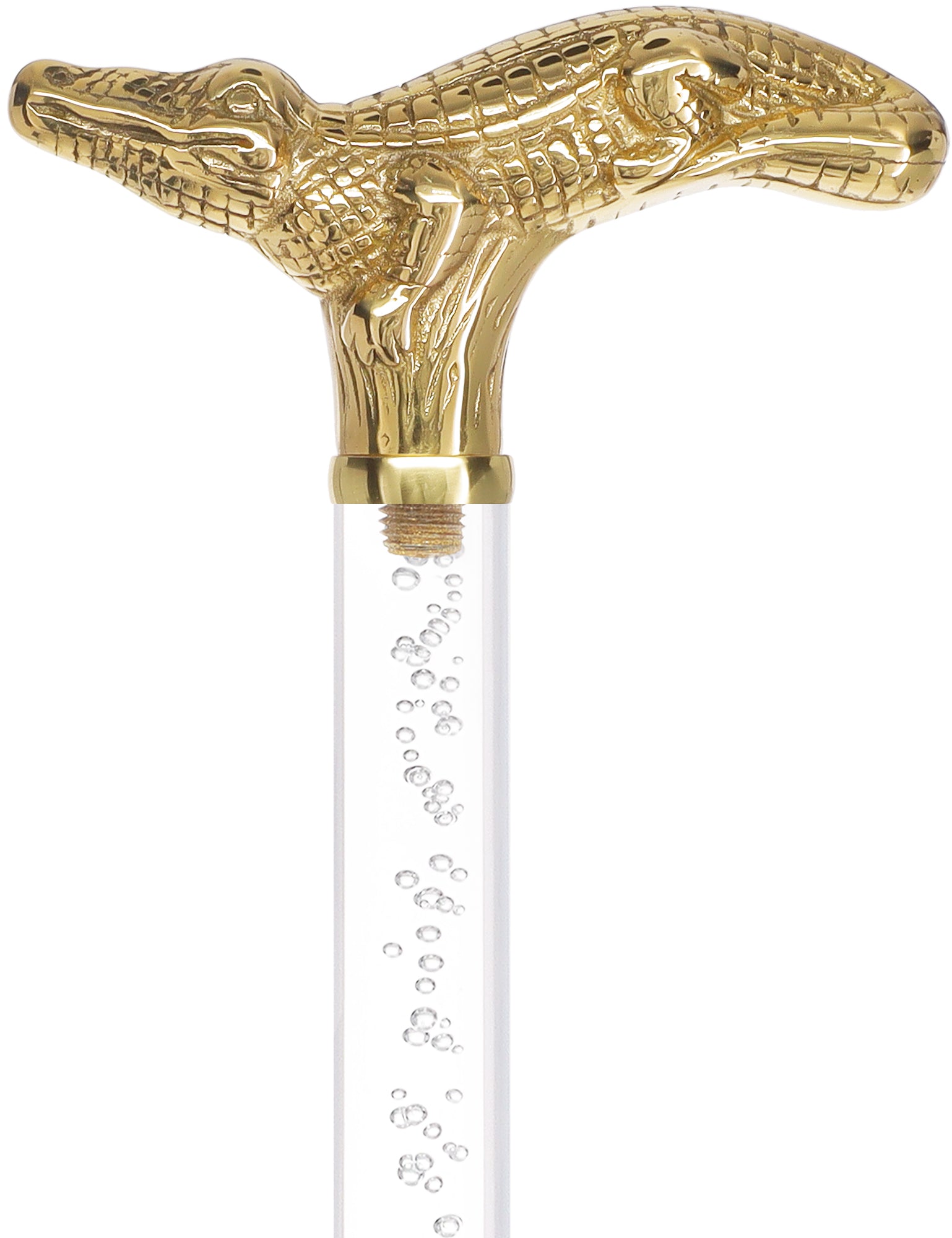 Crystal Elegance Brass Alligator Cane with Invisible Acrylic Shaft Options Low Pice For Sale