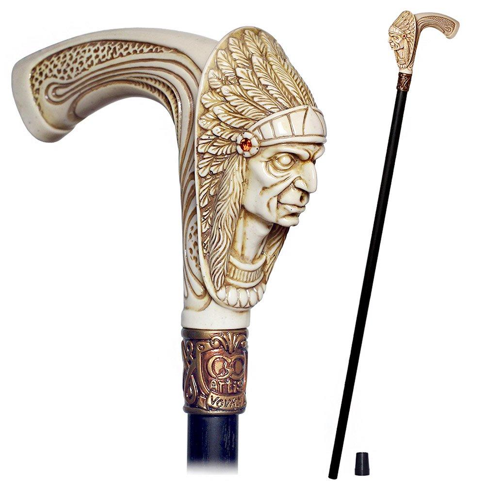 Scratch and Dent American Indian Chief Ivory Color Handle Cane w/ Wood Shaft & Bronze Collar V2348 Pay With Visa Sale Online