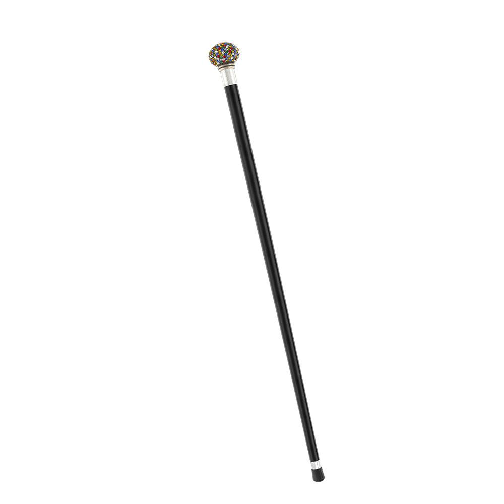 Multi-Colored Swarovski Crystal Encrusted Small Knob Walking Stick with Black Beachwood Shaft Authentic