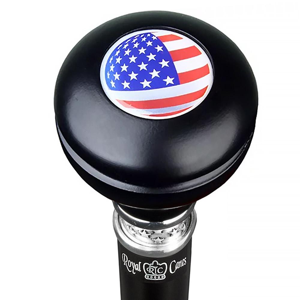 Scratch and Dent U.S.A. Flag Knob Walking Stick With Black Beechwood Shaft and Pewter Collar V1225 Free Shipping For Sale