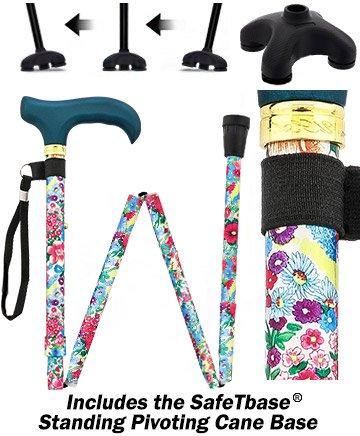 Beautiful Bouquet Adjustable Folding Cane w/ SafeTbase Sast