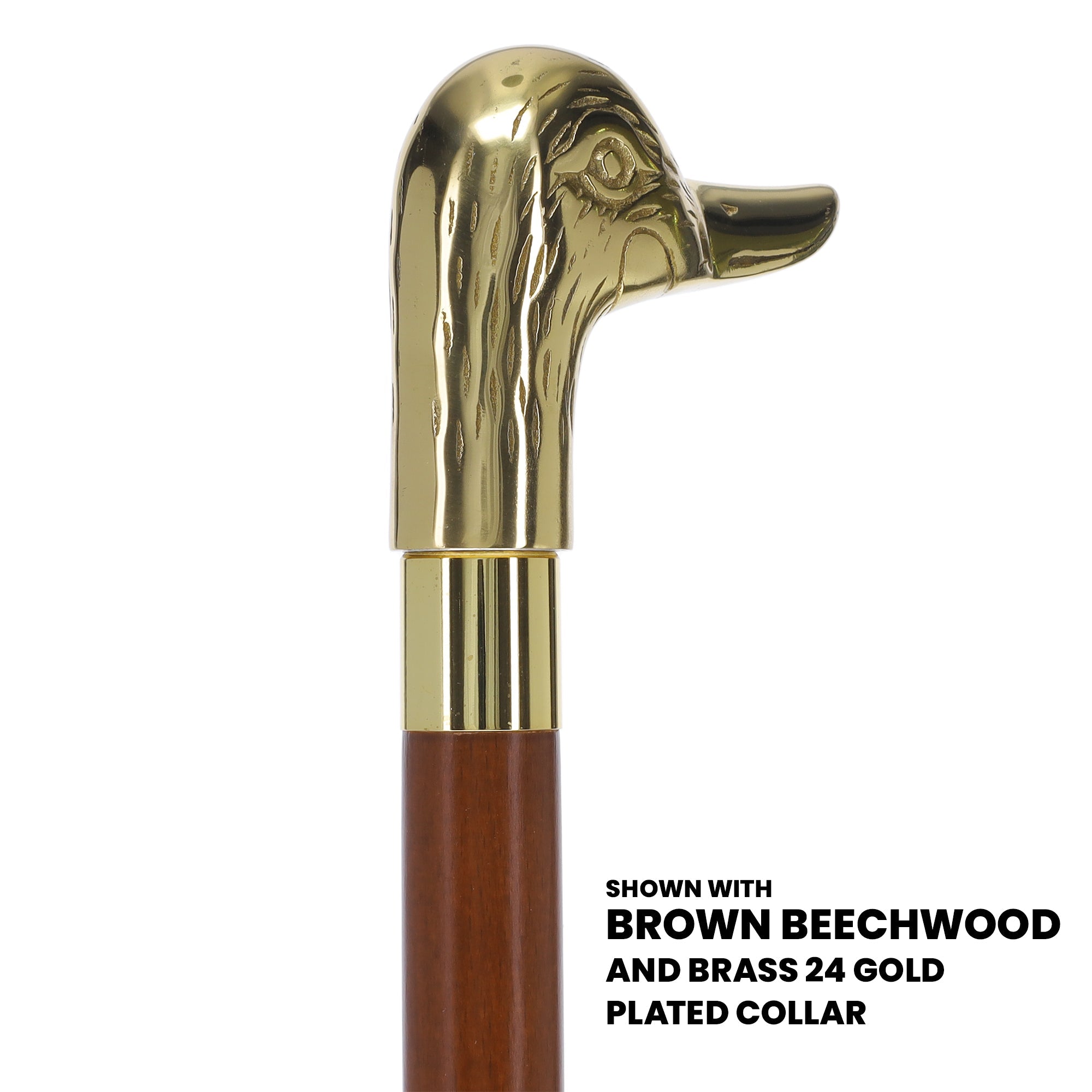 Scratch and Dent Brass Duck Handle Walking Cane w/ Ash Shaft and Aluminum Gold Collar V2152 With Mastercard For Sale