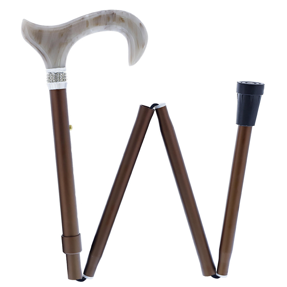 Rhinestone Pearlz Designer Folding Cane: Elegant Brown Cheap Outlet Locations