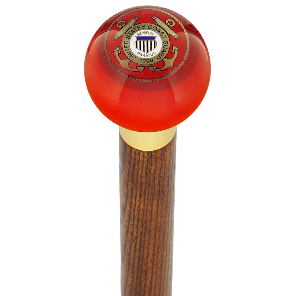 U.S. Coast Guard Red Round Knob Cane w/ Custom Wood Shaft & Collar Cheap Sale Best Pices