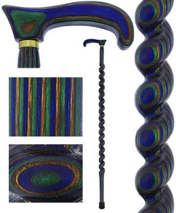 Scratch and Dent USA-Made Twisted Spiral Cane: Blue Green & Brown Laminate V3441 Exclusive Online