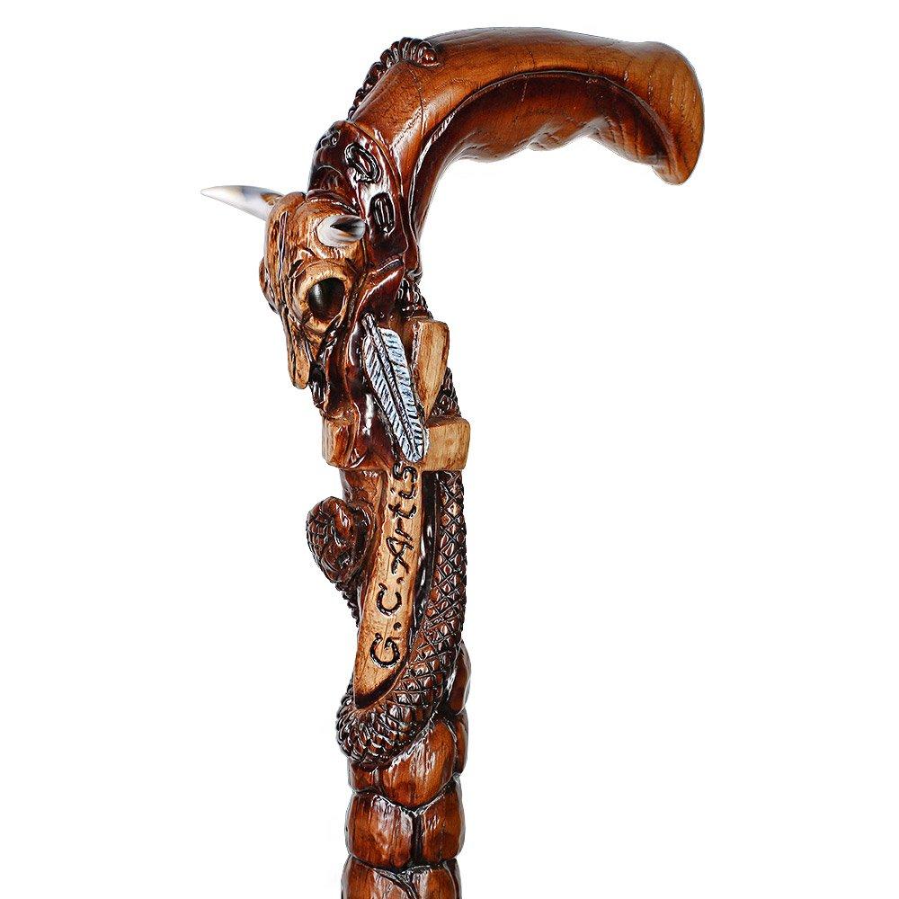 Buffalo Skull Snake: Artisan Intricate Handcarved Wood Cane Discount Professional