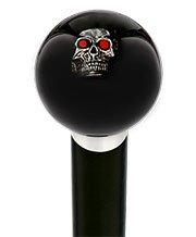 Dreary Red Eyed Skull Black Round Knob Cane w/ Custom Wood Shaft & Collar New Styles Cheap Pice