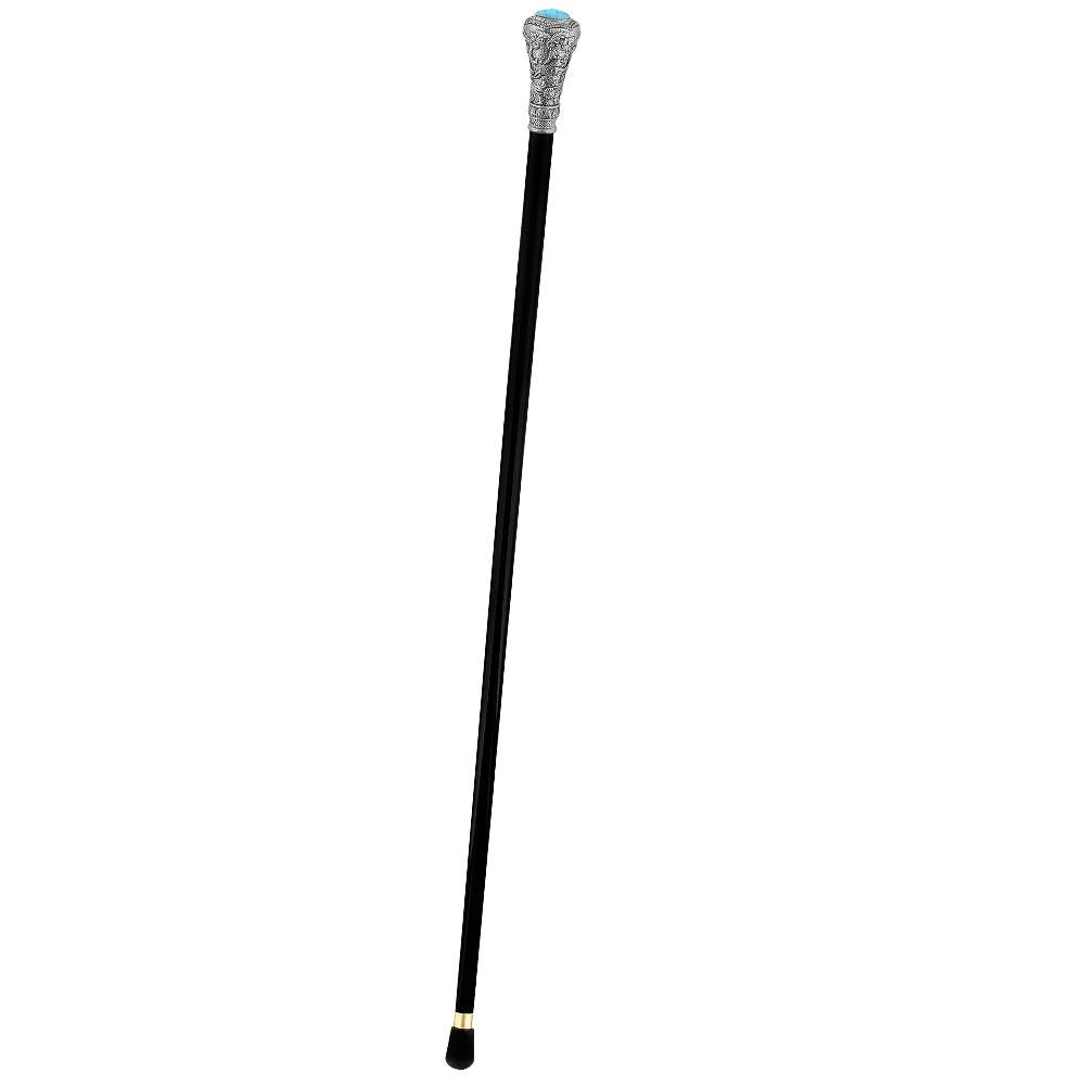 Scratch and Dent Silver 925r Knob Handle Walking Cane w/ Black Beechwood Shaft and Blue Stone Pillbox V2104 Cheap Sale How Much