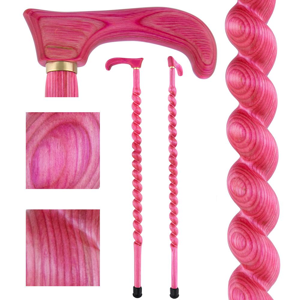 USA-Made Twisted Spiral Cane: Pink Vibrant Colorwood Laminate Clearance Pre Order