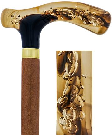 Scratch and Dent Brown and Clear Acrylic Bubble Handle Cane w/ Black Beechwood Shaft & Gold Collar V3229 Looking For Online