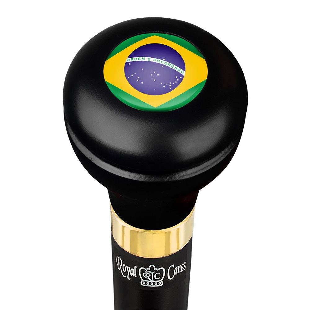 Brazil Flag Emblem Flask Walking Stick: Wood Shaft Hidden Flask Sale How Much