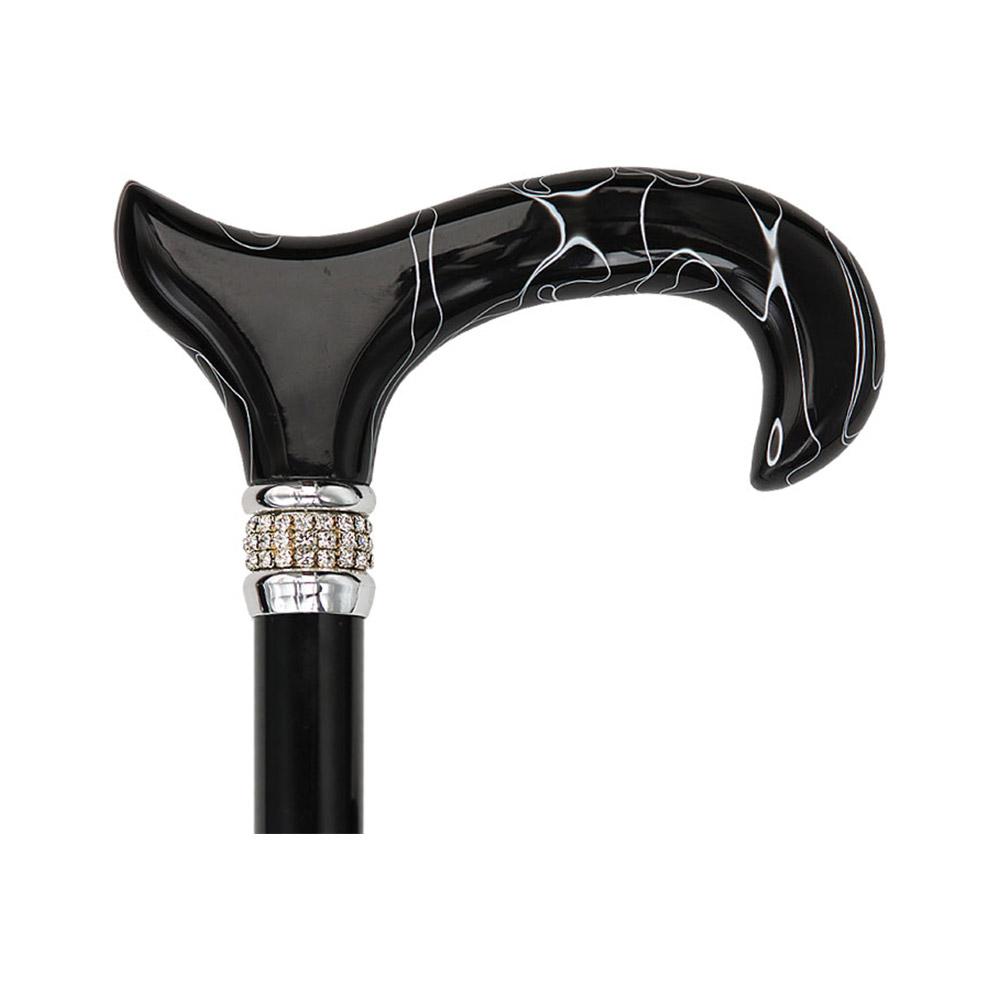 Rhinestone Pearlz Designer Folding Cane: Black & White Swirl Fashionable For Sale