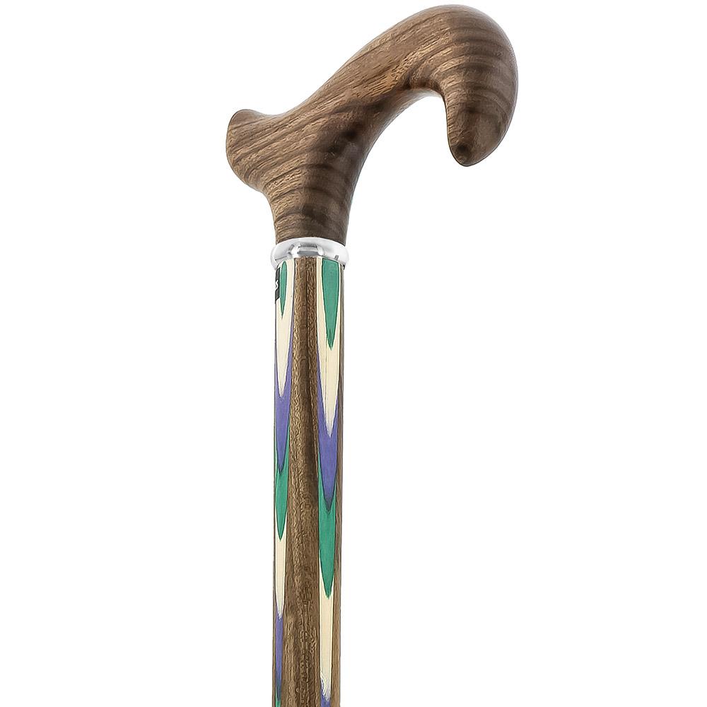 Green & Blue Inlaid Derby Walking Cane With Ovangkol Shaft and Silver Collar w/ SafeTbase Wide Range Of Cheap Online