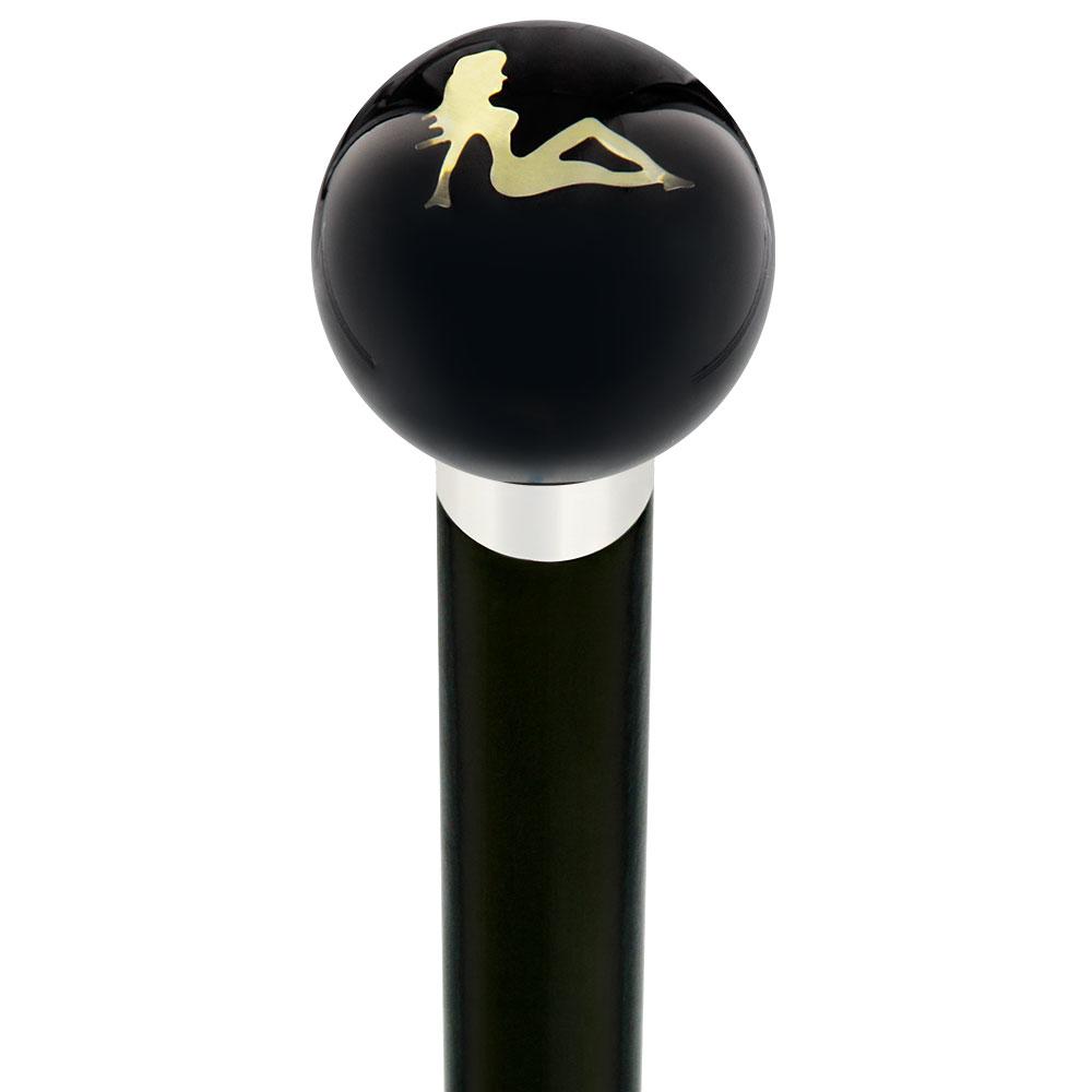 Mudflag Trucker Girl Black Round Knob Cane w/ Custom Wood Shaft & Collar Free Shipping Low Pice