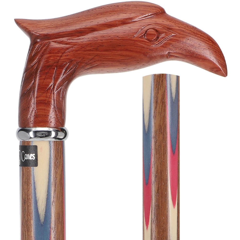 Scratch and Dent Colors Don't Run Eagle Handle Walking Cane With Inlaid Ovangkol Shaft and Silver Collar V2169 Outlet 100% Original
