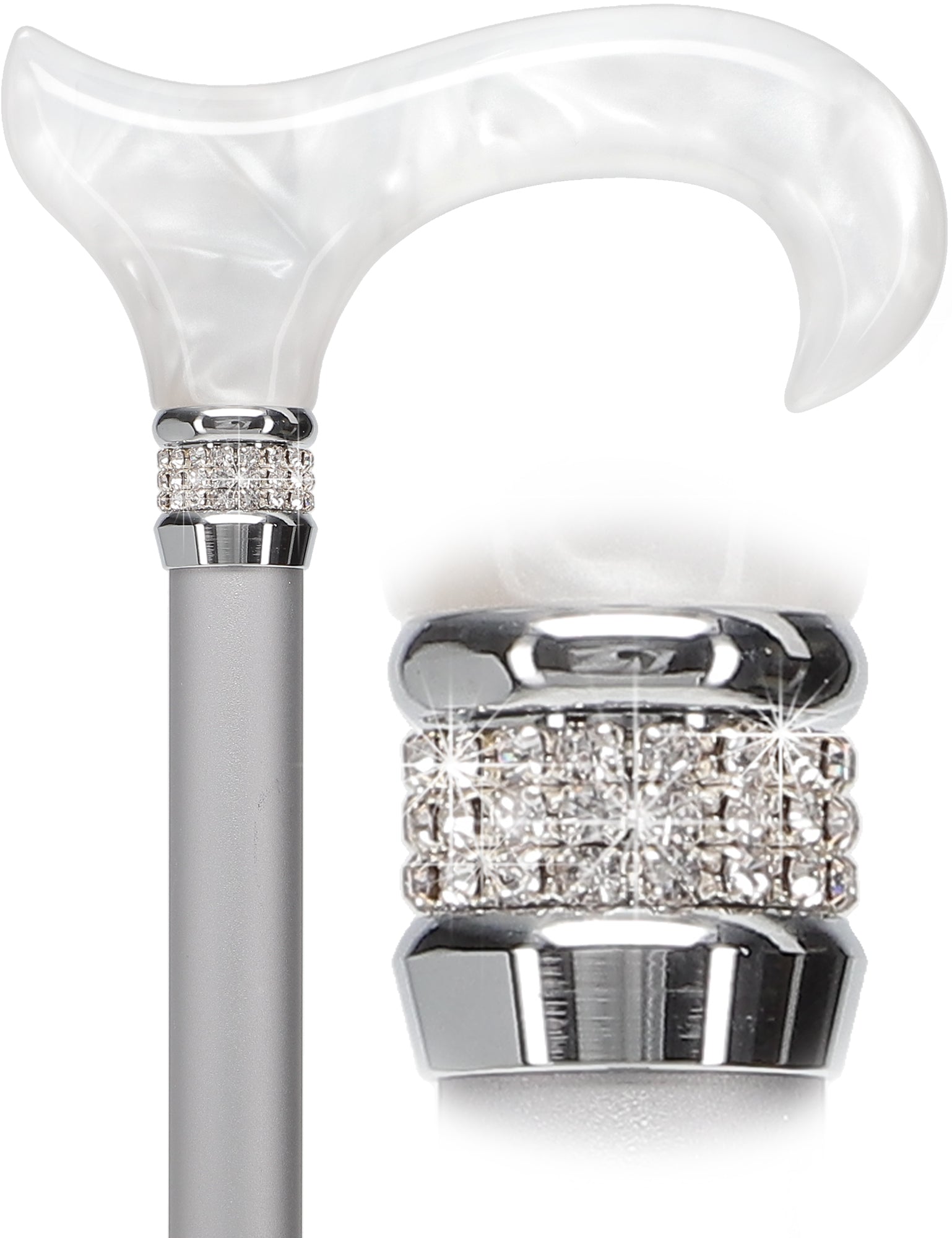 Rhinestone Designer Cane: Platinum Pearlz with White Swirl Clearance Online Amazon