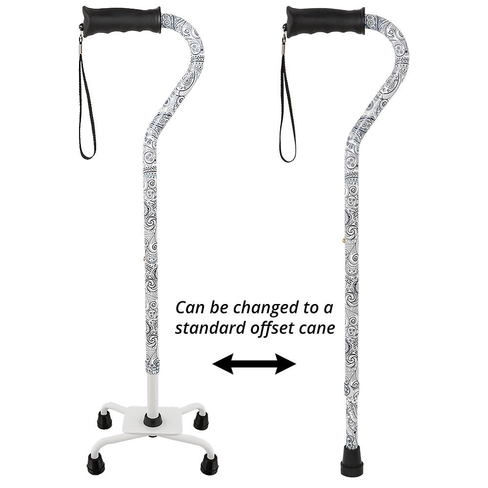 Black and White Convertible Quad Base Walking Cane with Comfort Grip - Adjustable Shaft 2025 New Cheap Pice