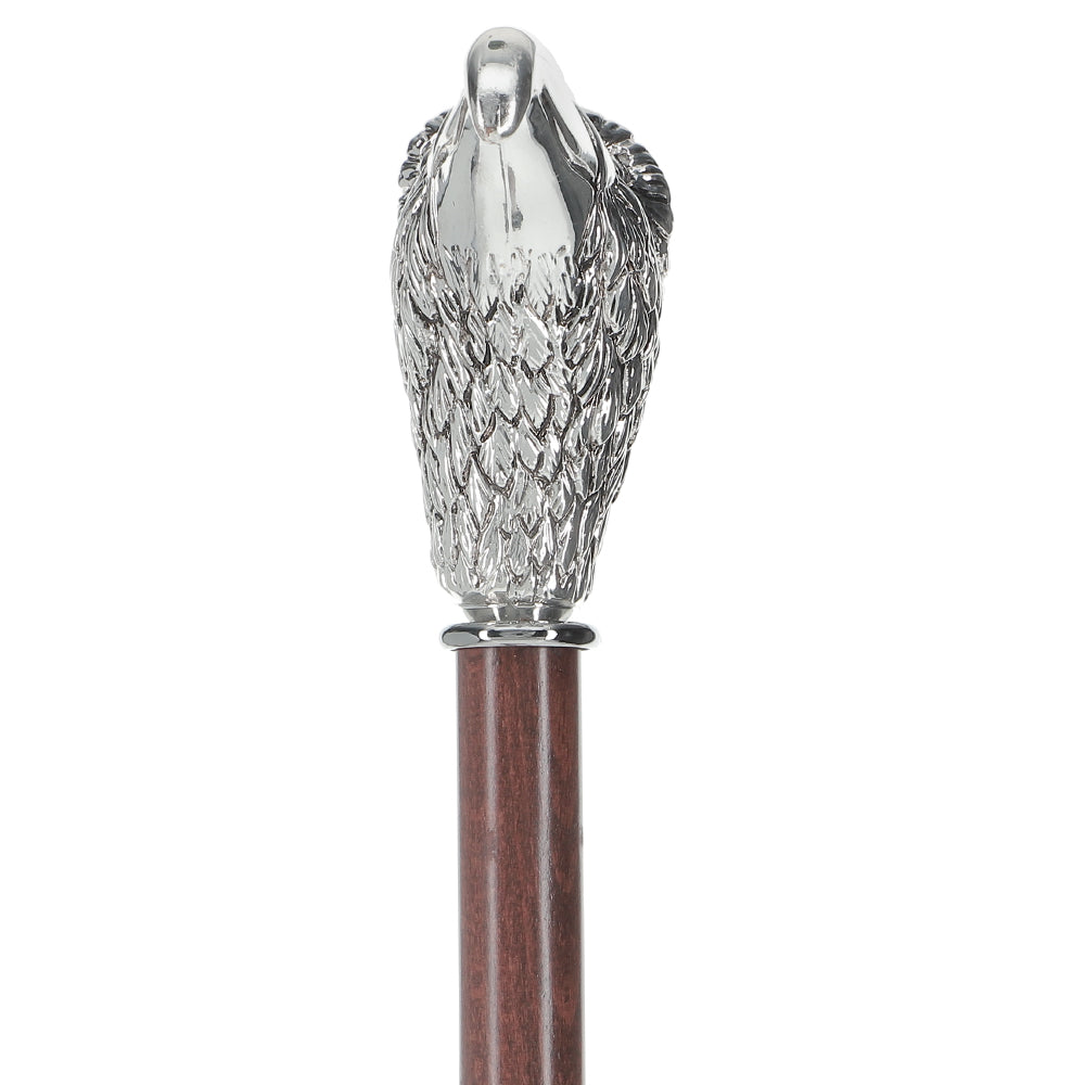 Silver 925r Hawk Head Walking Cane with Stained Beechwood Shaft and Collar Online Online Outlet Sale