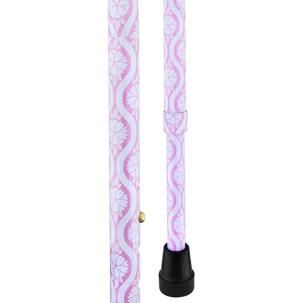 Pink Pastel Rose Aluminum Convertible Quad Walking Cane with Comfort Grip - Adjustable Shaft Pictures Online