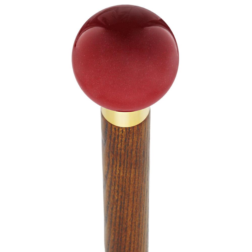 Red Candy Metallic Round Knob Cane w/ Custom Color Ash Shaft & Collar Clearance For Cheap