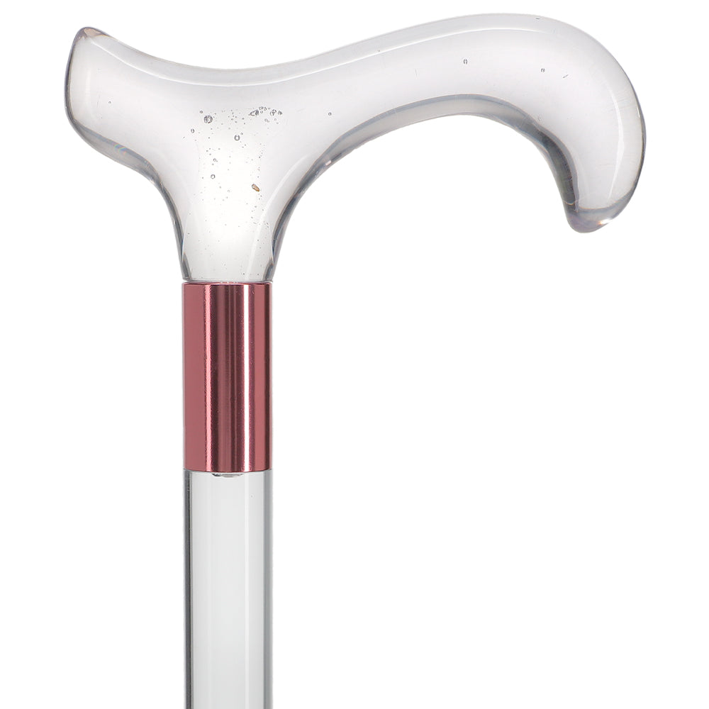 Scratch and Dent Clear Lucite Derby Handle Walking Cane with Lucite Shaft and Pink Collar V2086 Low Pice Fee Shipping Sale Online