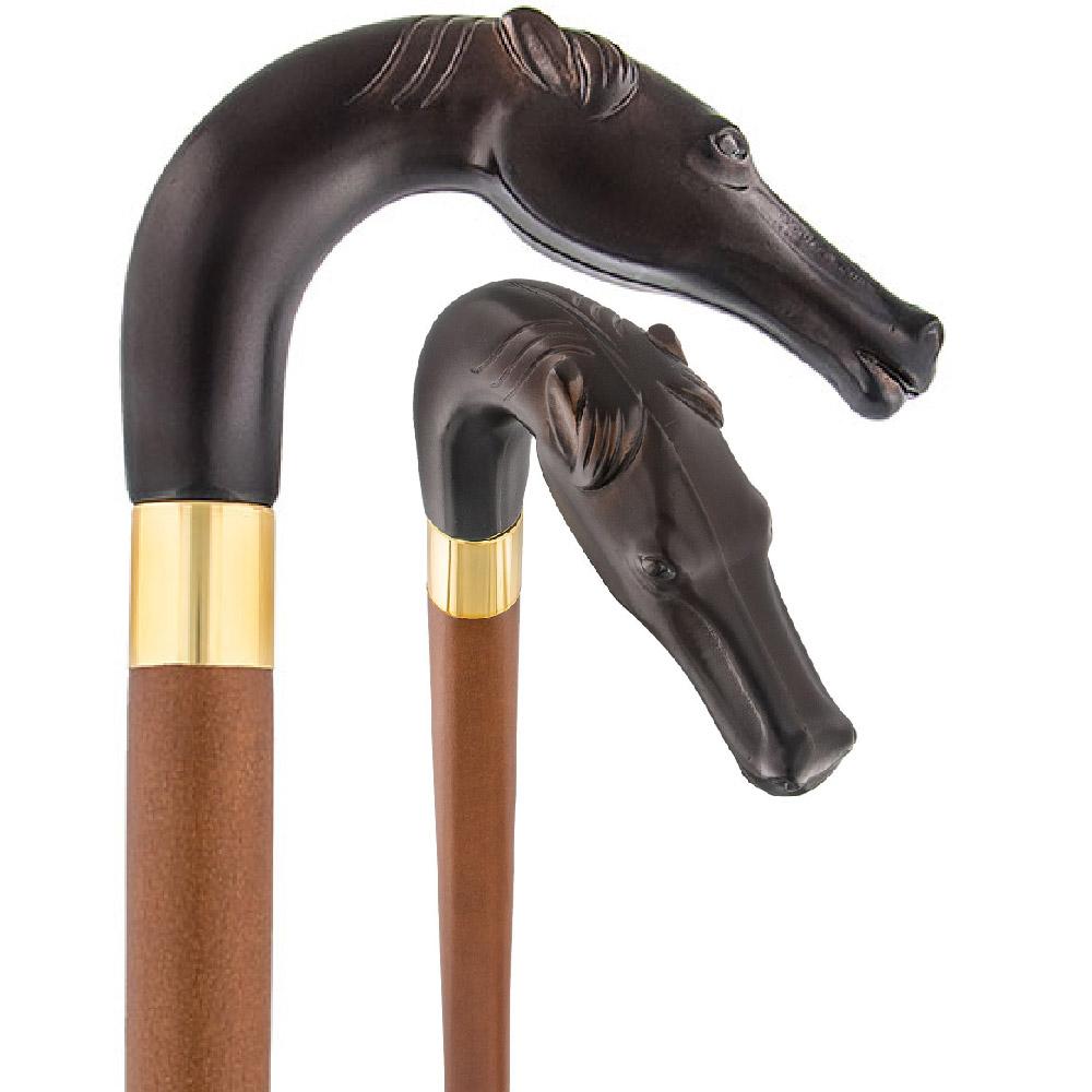 Brown Racing Dark Horse Walking Cane - Italian Handle w/ Custom Shaft and Collar Discount From China