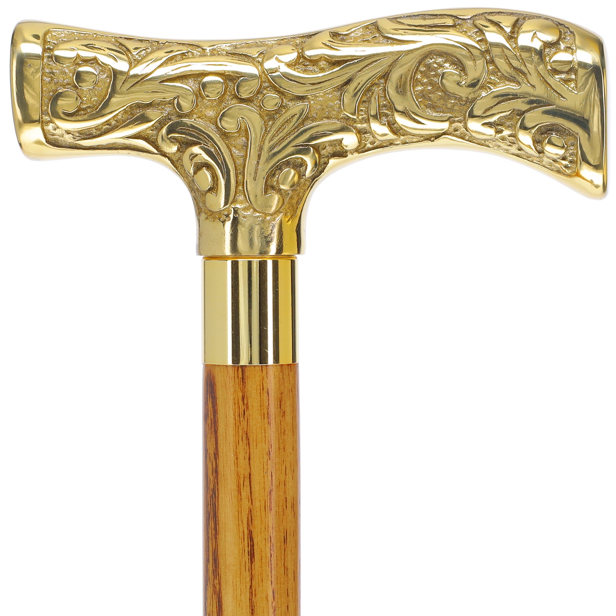 Scratch and Dent Brass T Shaped Handle Walking Cane w/ Wenge Shaft and Brass Gold Collar V3205 High Quality Cheap Pice